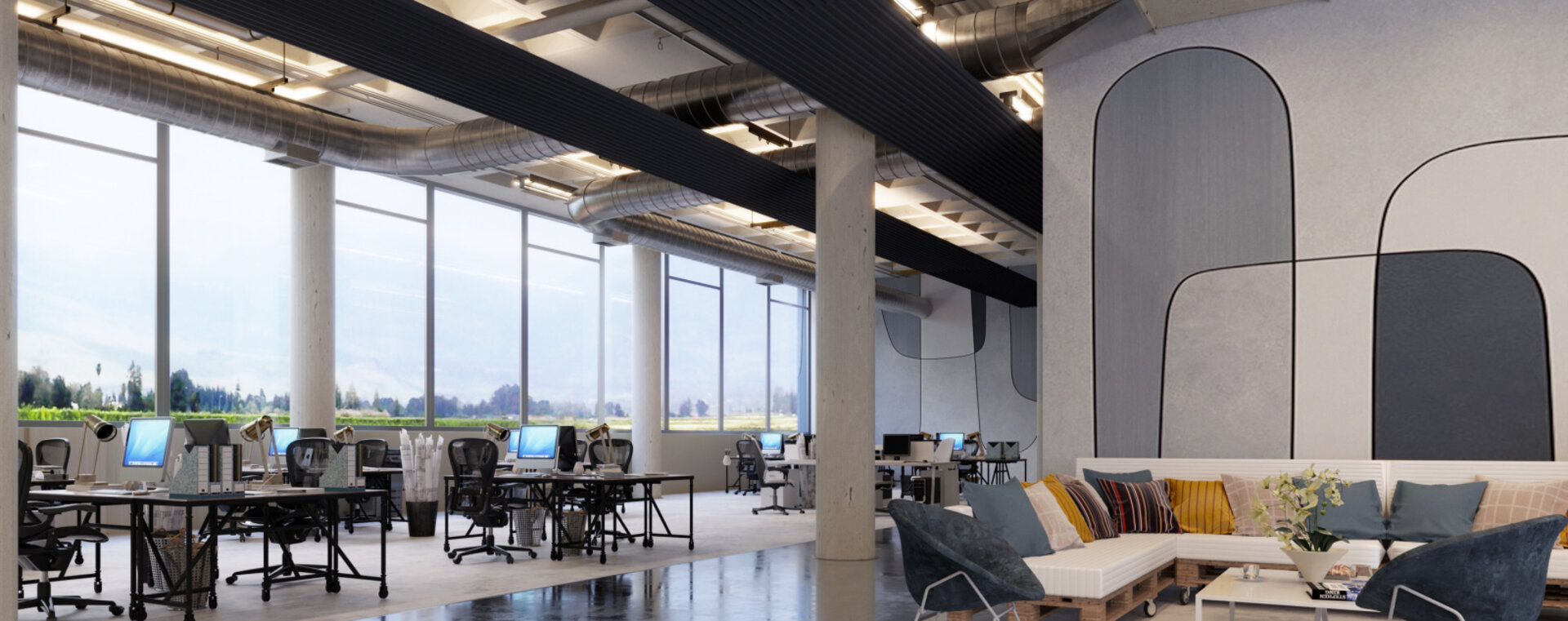 Large open-plan office, Modern, RHC, Urban