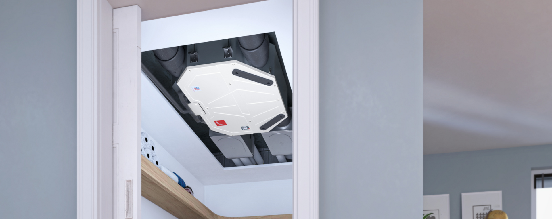 Rendering Zehnder ComfoAir Flex 250 Comfortable indoor ventilation Angled view