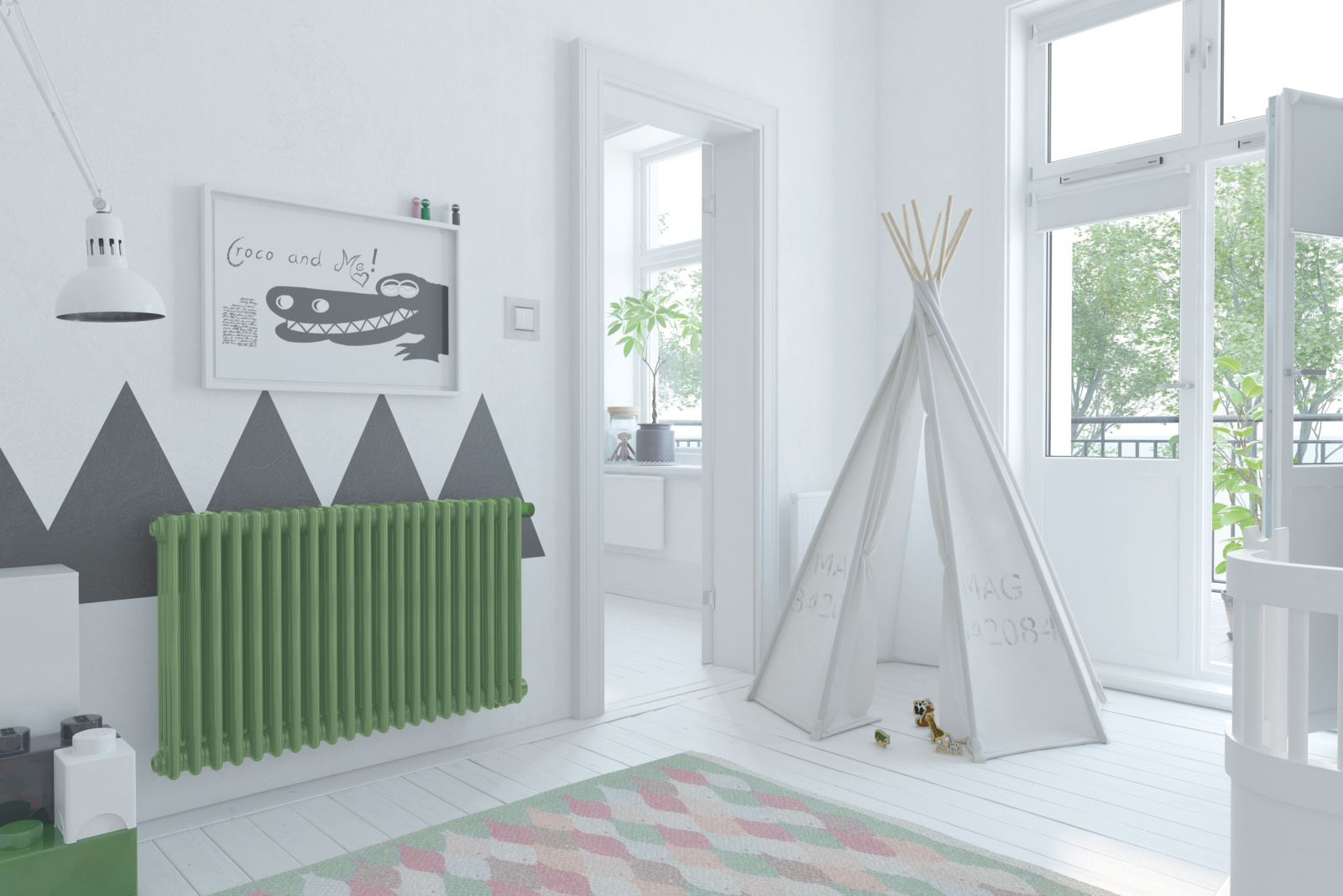 Rendering Zehnder Charleston Decorative radiator Angled view