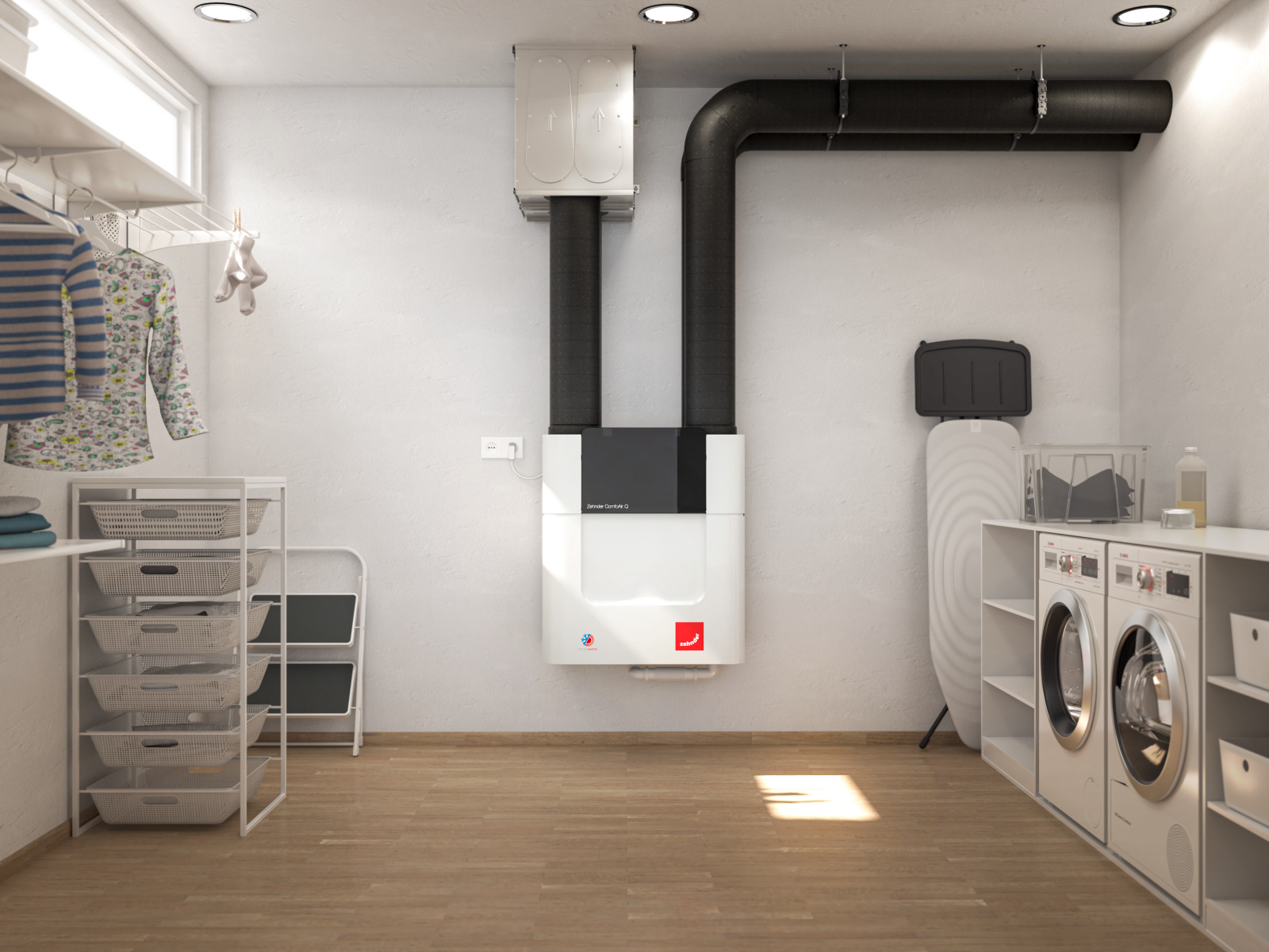 Zehnder_CSY_ComfoAirQ_Millieu_basement Rendering Zehnder ComfoAir Q350 TR Comfortable indoor ventilation Front view
