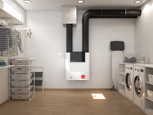 Zehnder_CSY_ComfoAirQ_Millieu_basement Rendering Zehnder ComfoAir Q350 TR Comfortable indoor ventilation Front view