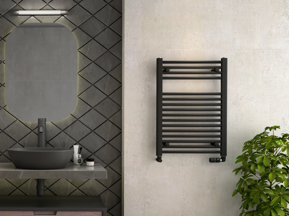 Zehnder_RAD_Aura-080-50_HY-Typ-G_Blackmatt_Bathroom_Milieu Rendering Zehnder Aura Decorative radiator