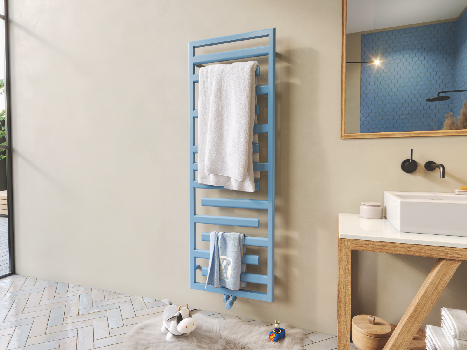 Zehnder_RAD_Tetris-HY_ValveTypeB_150-50_PastelBlue_bathroom_ComfortableUsability_Detail